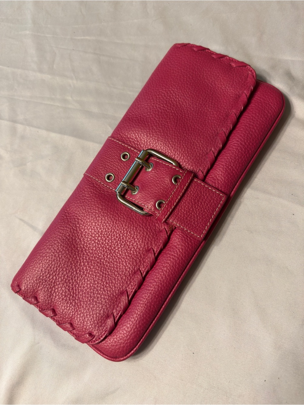BCBG Max Azria Hot Pink Leather Buckle Shoulder Bag Y2K